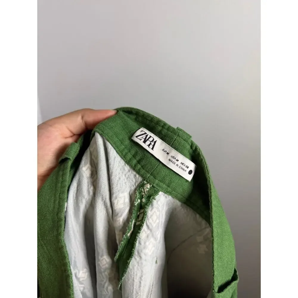 Zara Embroidery High Waisted Straight Pants Size Medium Viscose Linen